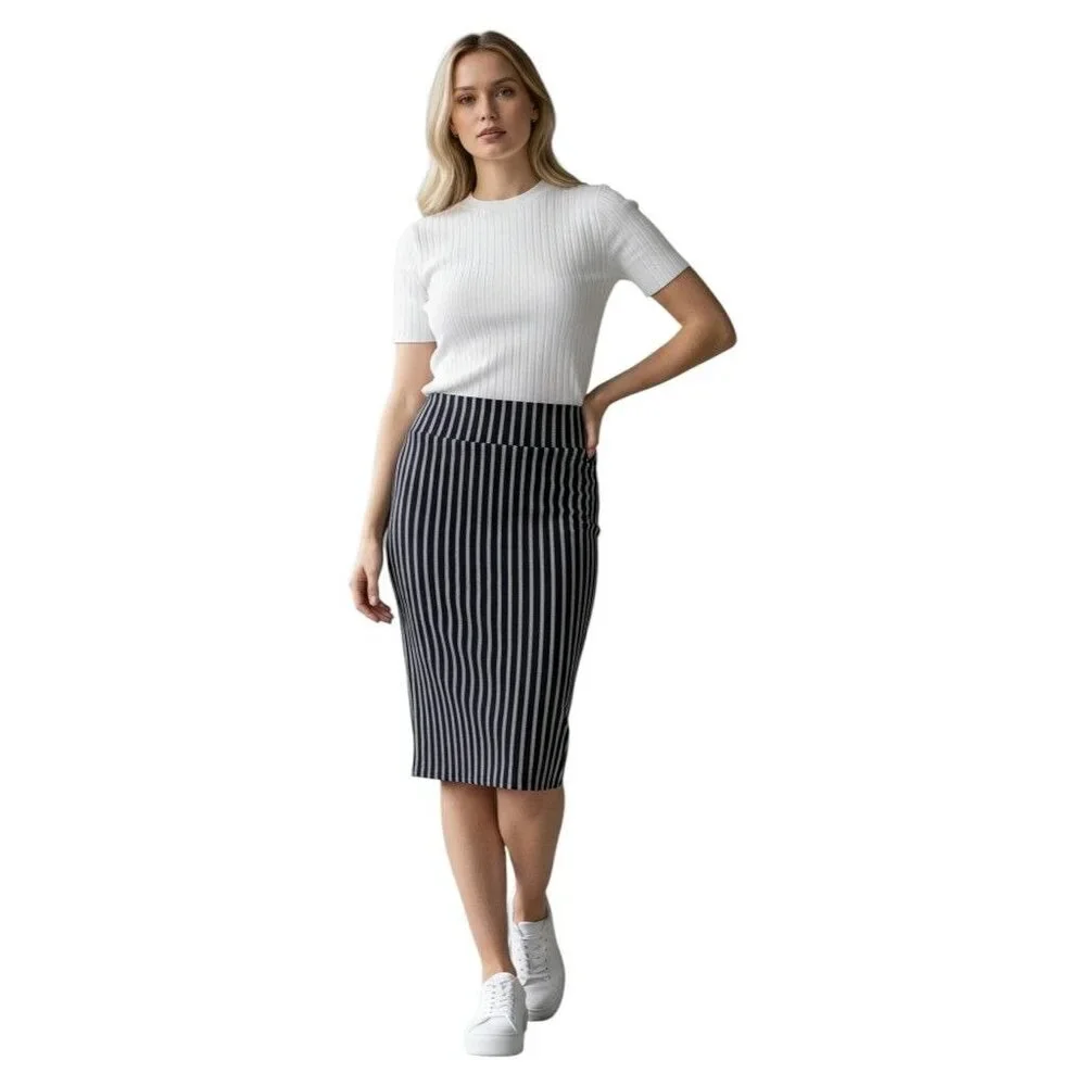LuLaRoe Cassie Pencil Skirt Stretch Navy White Stripes Nautical Preppy Sz XL NEW